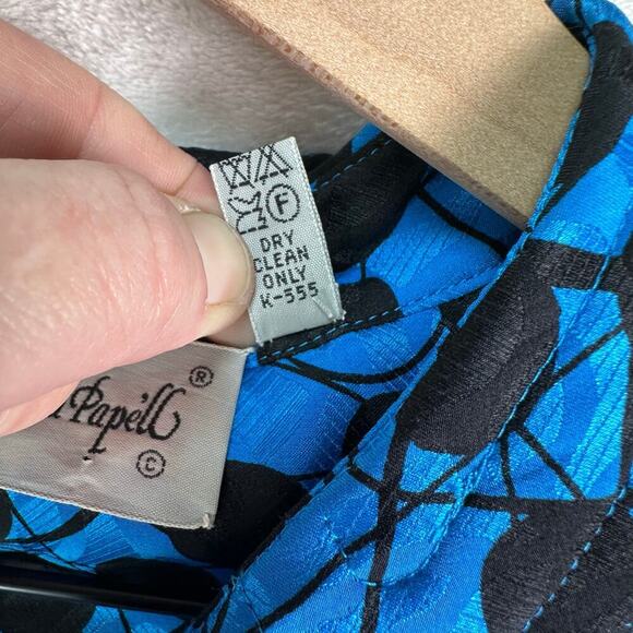 Adrianna Papell Vintage 100% Silk Blue Black Polka Dot Long Sleeve Blouse Size 8 - Picture 4 of 16